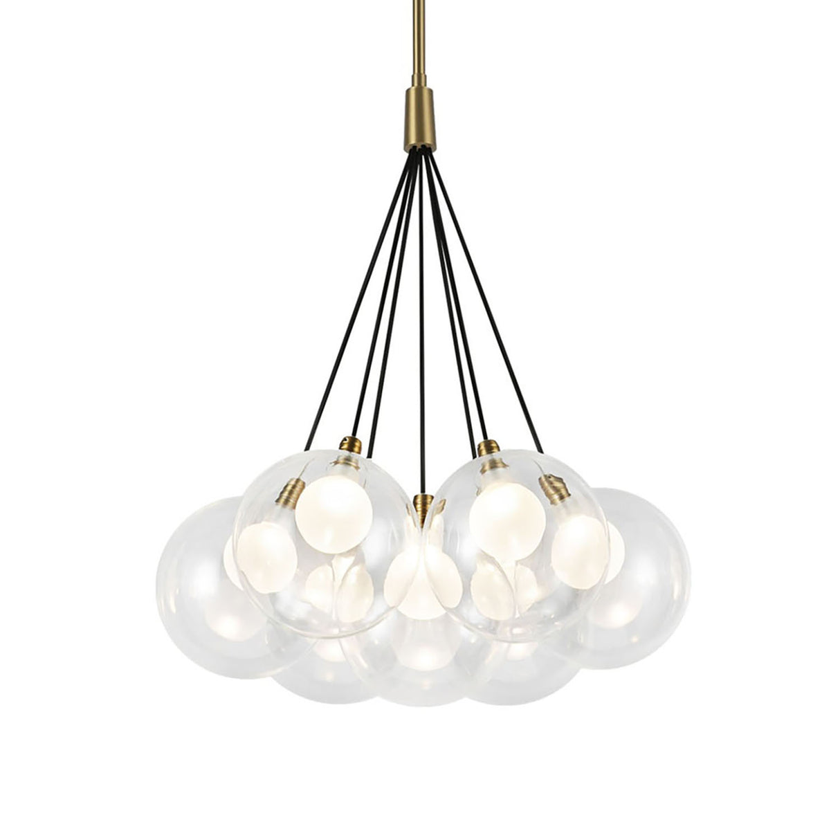 Soren 7 Light LED Chandelier 16", Brushed Brass and Clear Glass