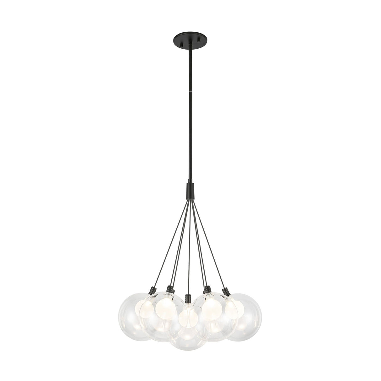 Soren 7 Light LED Chandelier 16", Matte Black and Clear Glass
