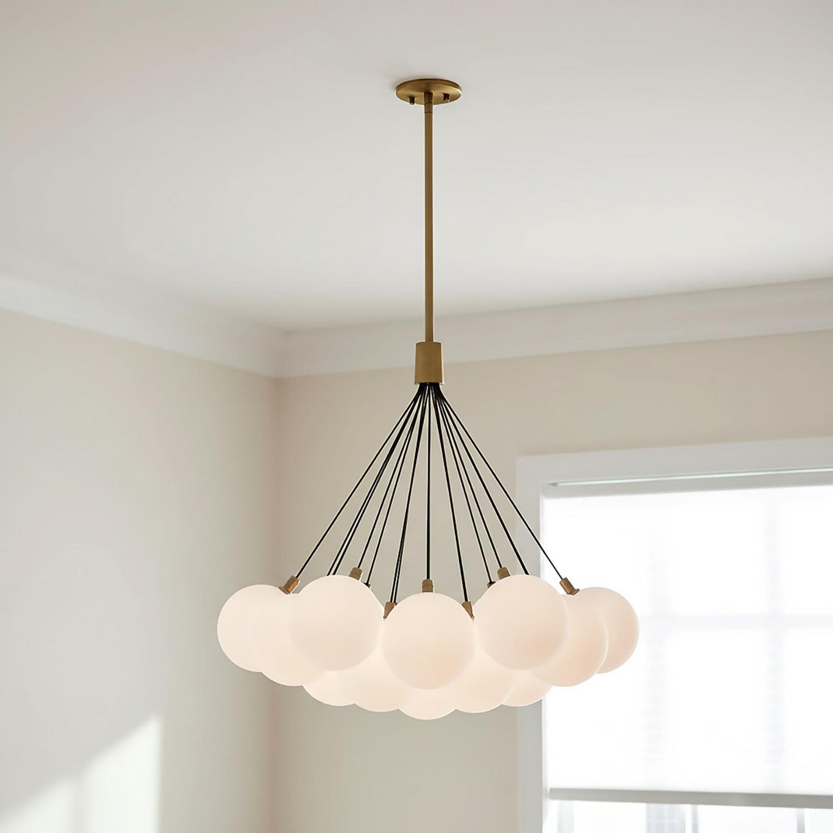 Soren 19 Light LED Chandelier 28", Brushed Brass and Opal Glass