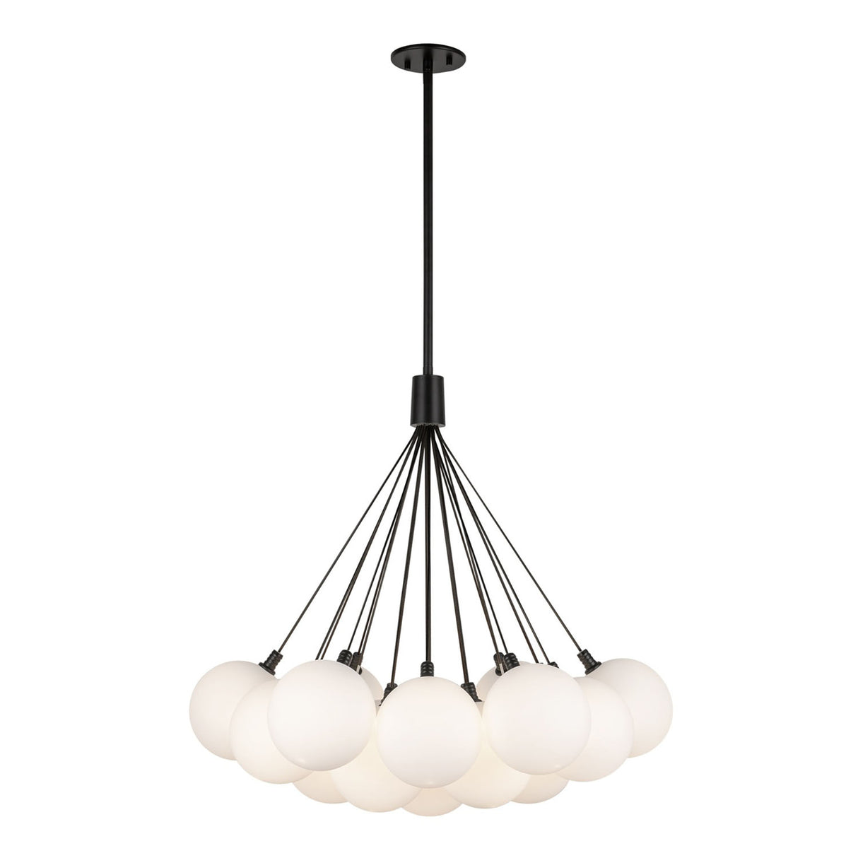 Soren 19 Light LED Chandelier 28", Matte Black and Opal Glass