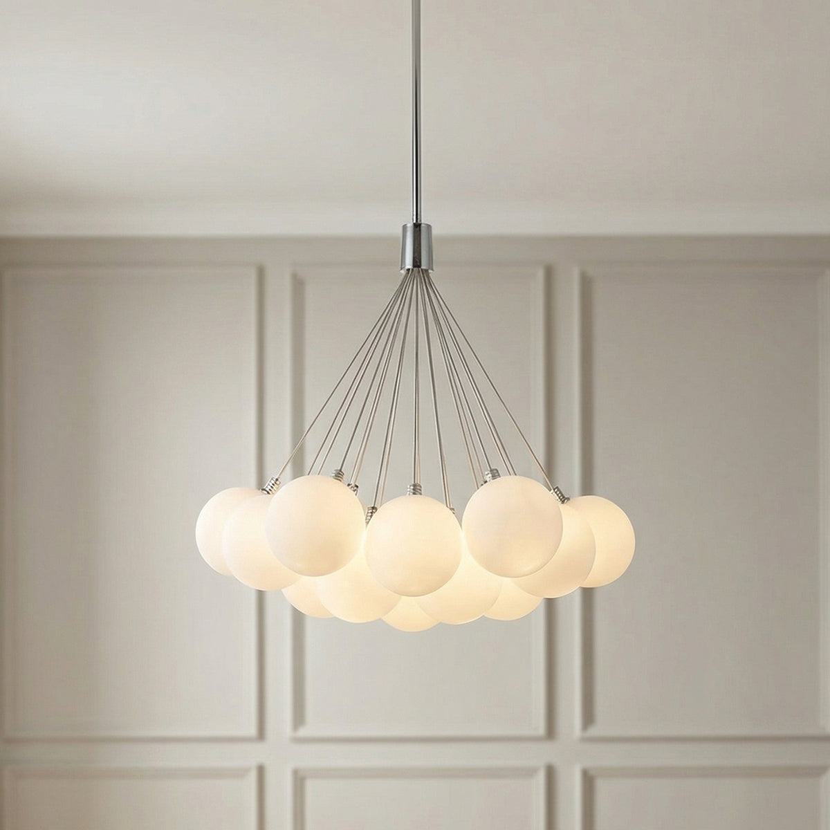 Soren 19 Light LED Chandelier 28", Chrome and Opal Glass