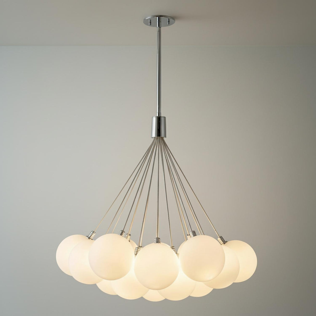 Soren 19 Light LED Chandelier 28", Chrome and Opal Glass