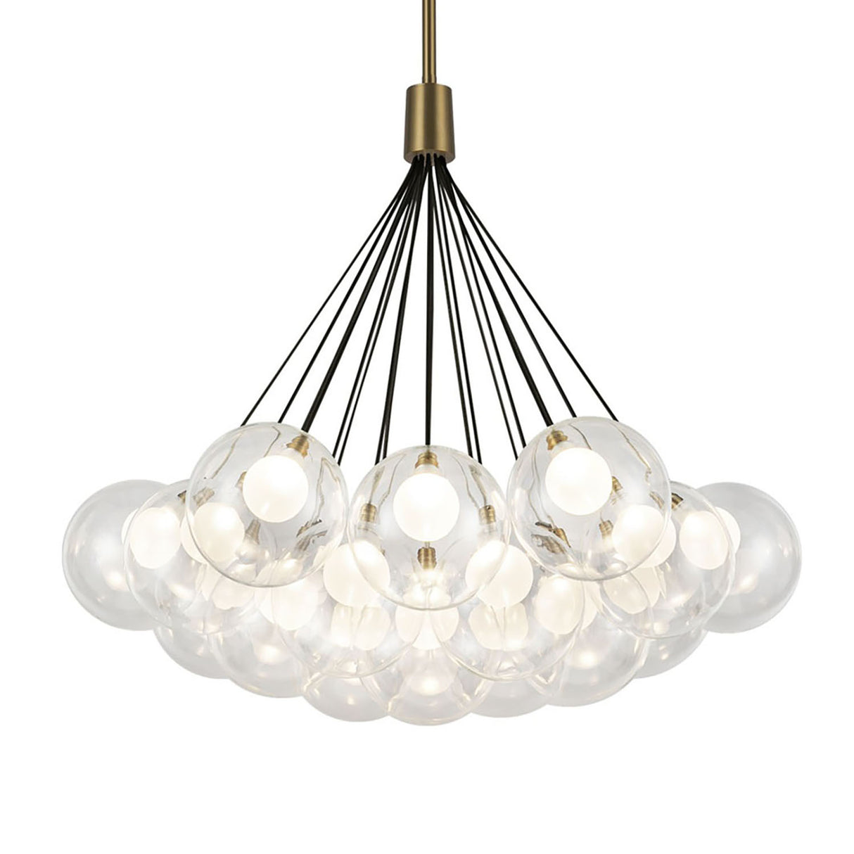 Soren 19 Light LED Chandelier 28", Brushed Brass and Clear Glass