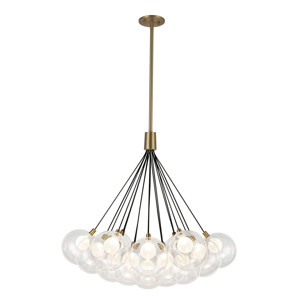 Soren 19 Light LED Chandelier 28", Brushed Brass and Clear Glass