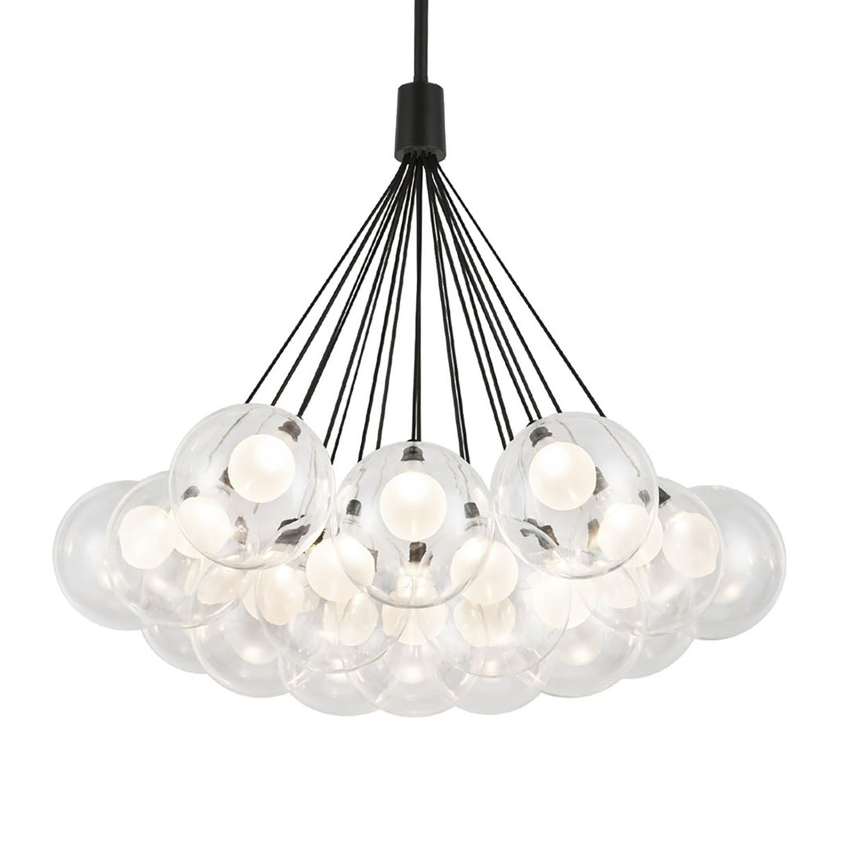 Soren 19 Light LED Chandelier 28", Matte Black and Clear Glass