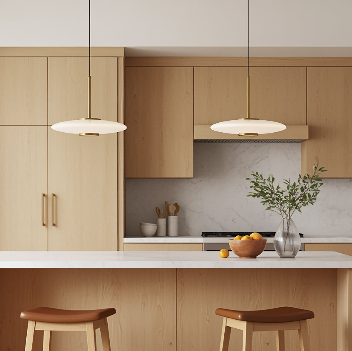 Callan LED Pendant 18" for Modern home with Light Wood