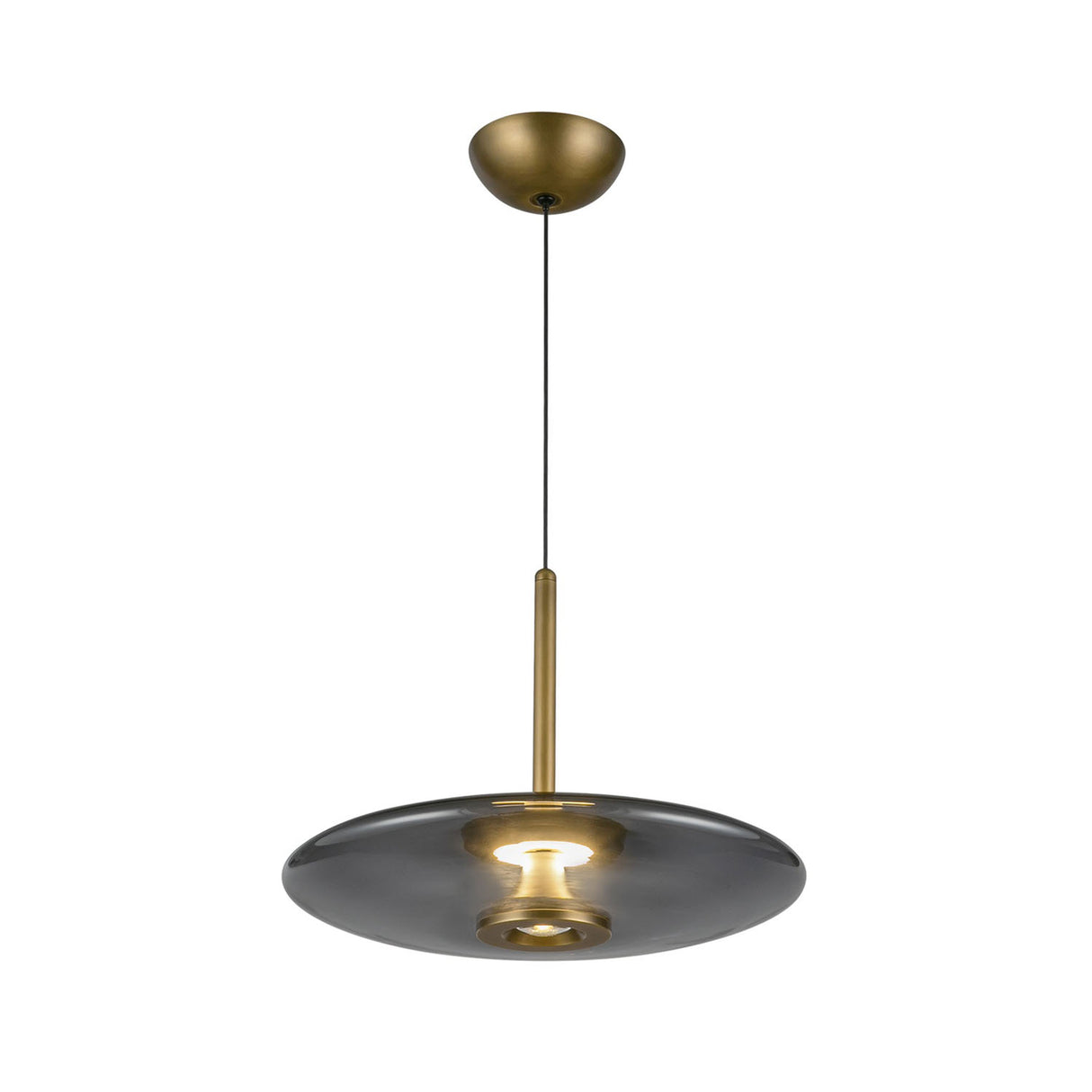 Callan LED Pendant 18", Aged Brass and Smoke Glass