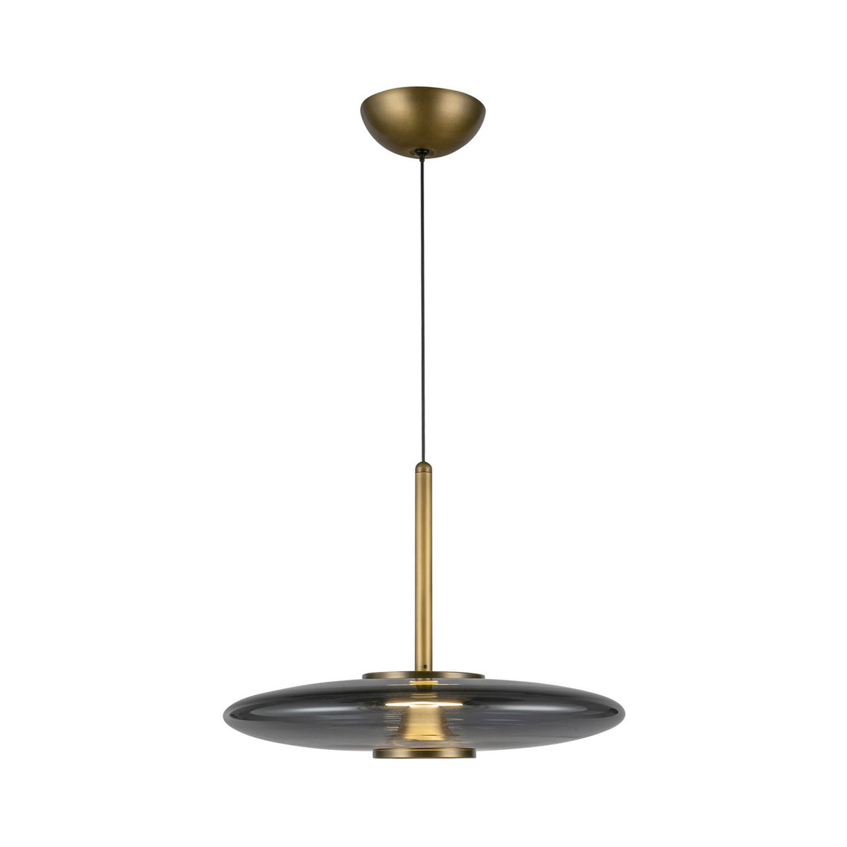 Callan LED Pendant 18", Aged Brass and Smoke Glass