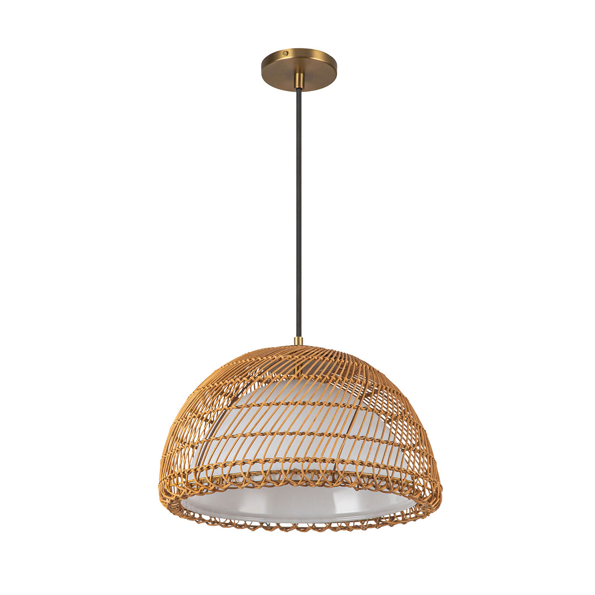 Montauk Pendant 16", Rattan with Opal Glass