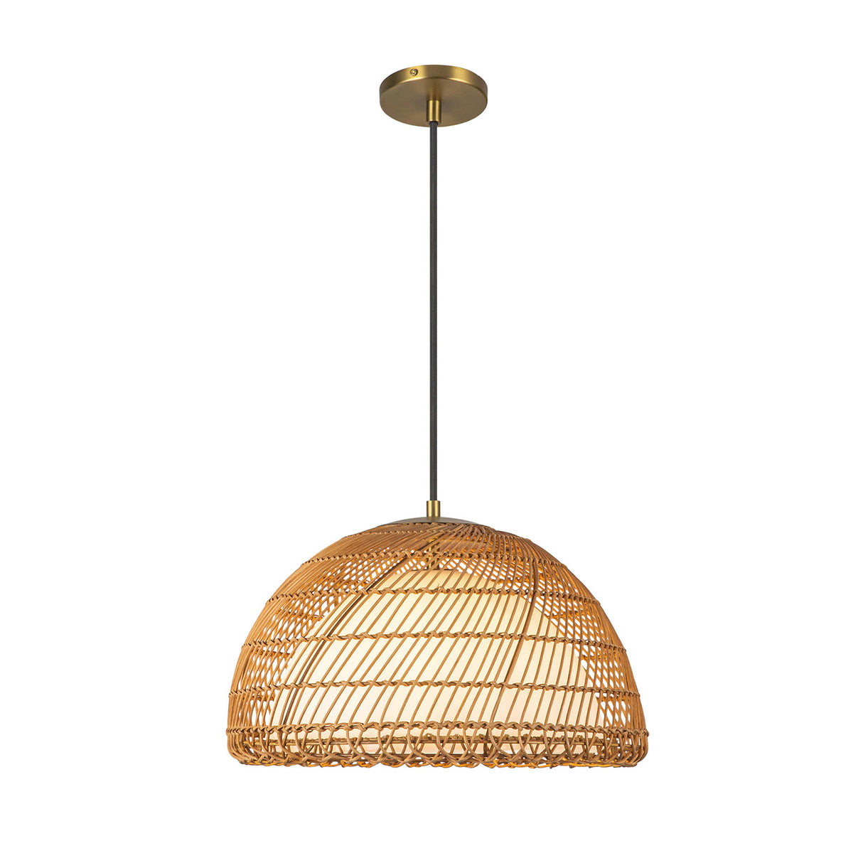 Montauk Pendant 16", Rattan with Opal Glass