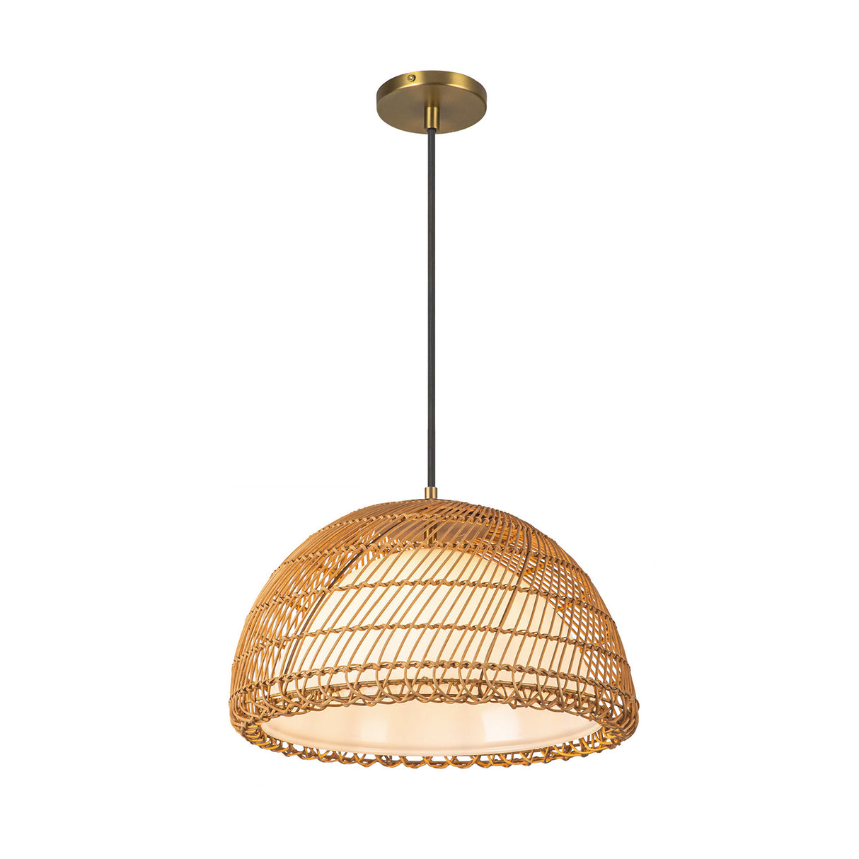 Montauk Pendant 16", Rattan with Opal Glass