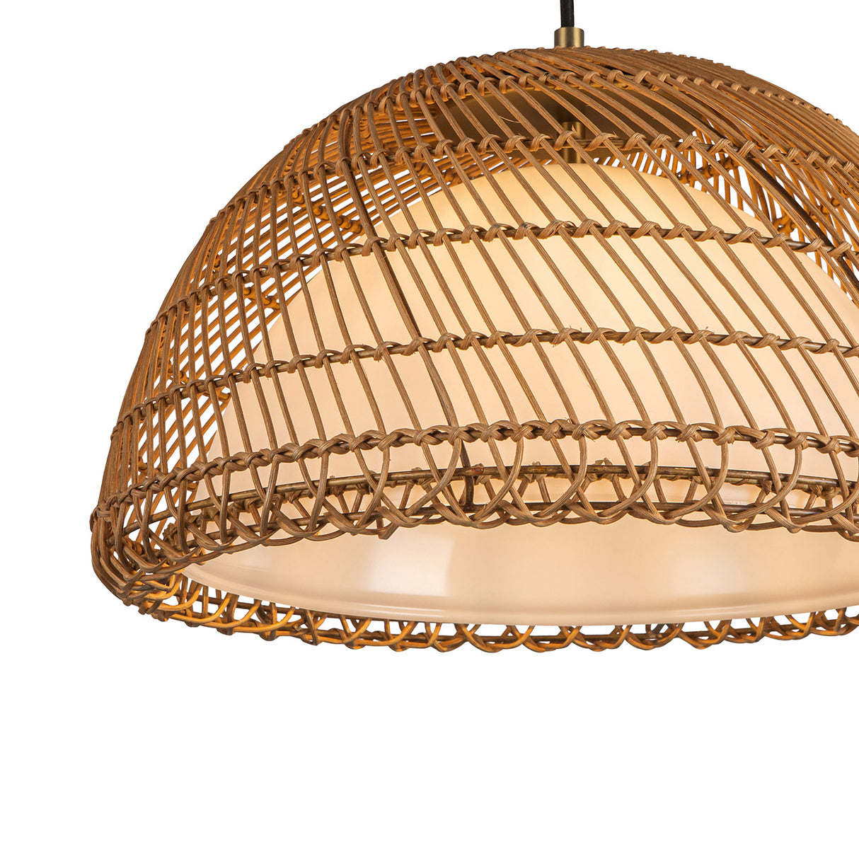 Montauk Pendant 16", Rattan with Opal Glass