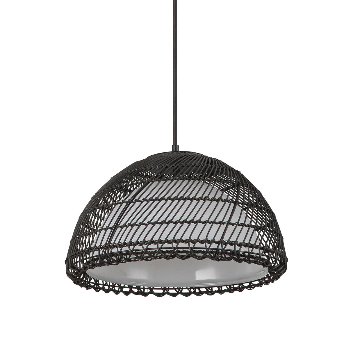 Montauk Pendant 16", Black Rattan with Opal Glass