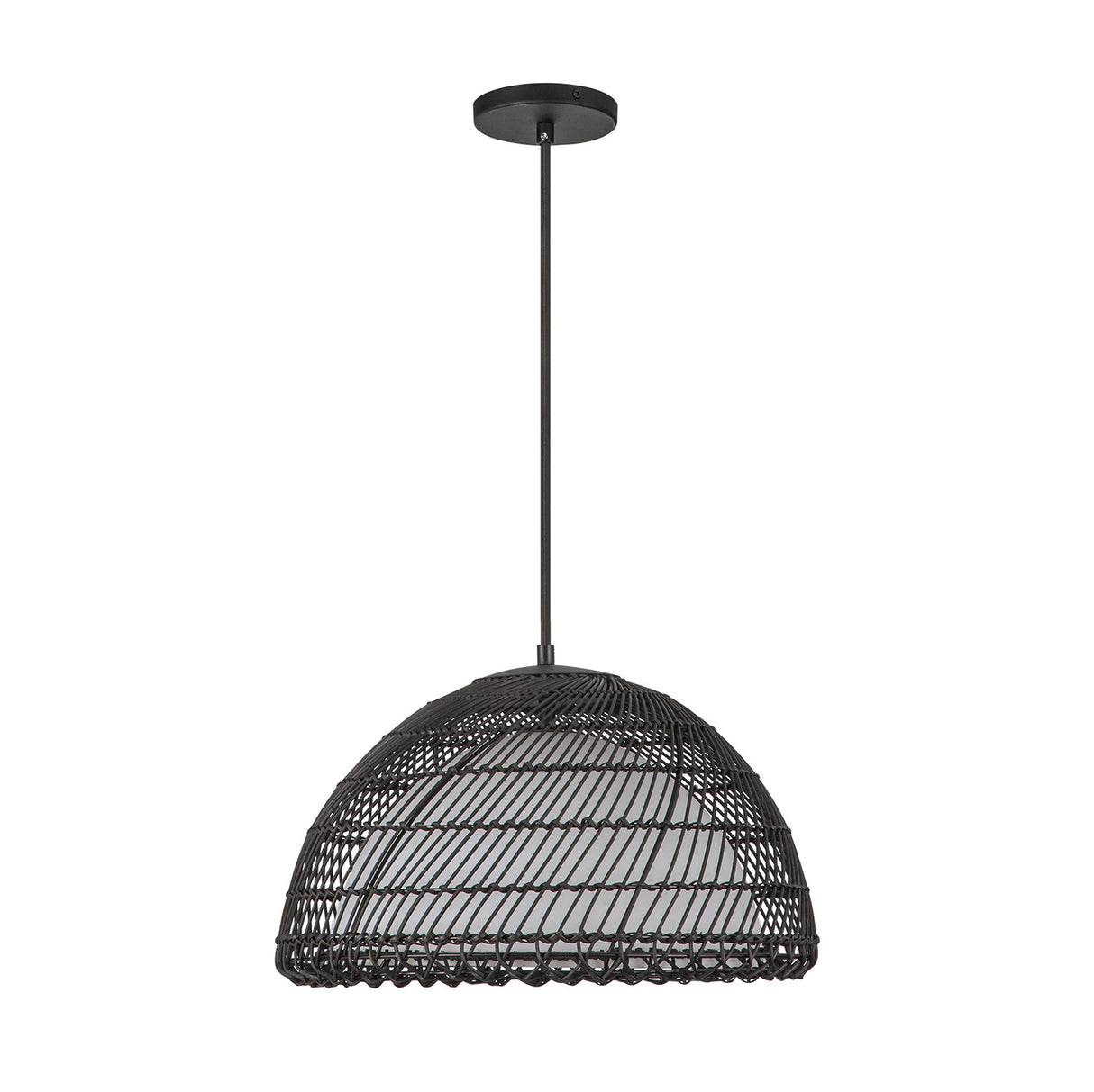 Montauk Pendant 16", Black Rattan with Opal Glass