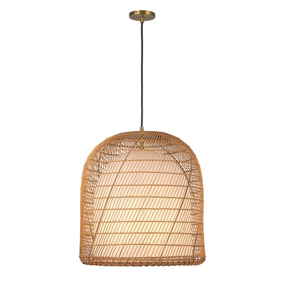 Montauk Pendant 20", Rattan with Opal Glass