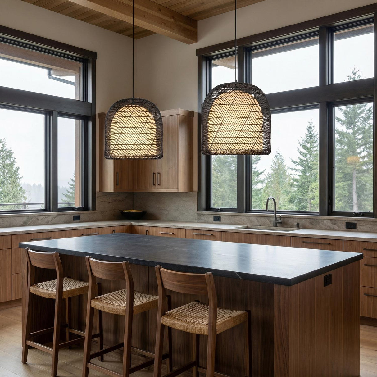 Montauk Pendant 20" for Modern home with Dark Wood