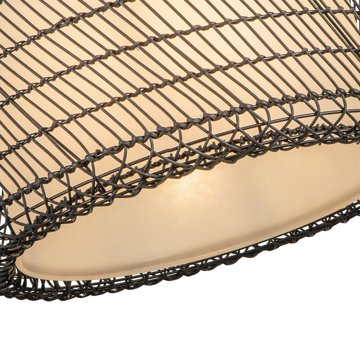 Montauk Pendant 20", Black Rattan with Opal Glass