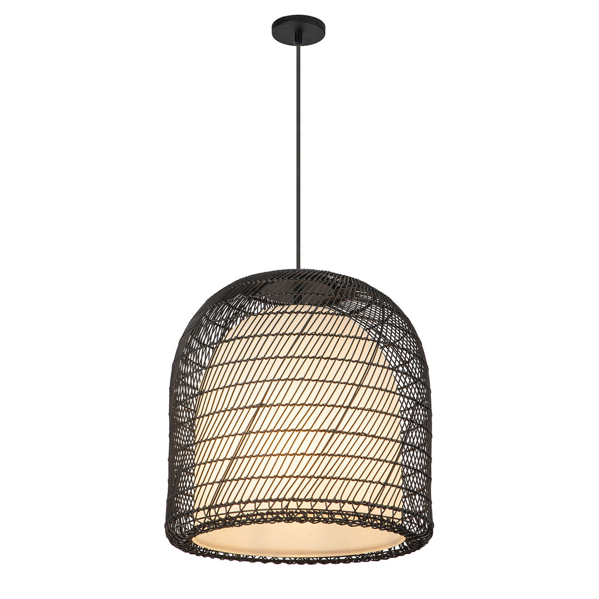Montauk Pendant 20", Black Rattan with Opal Glass