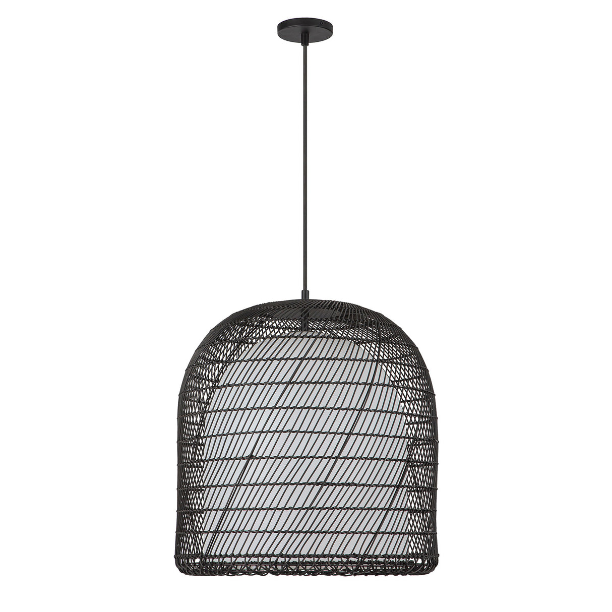 Montauk Pendant 20", Black Rattan with Opal Glass
