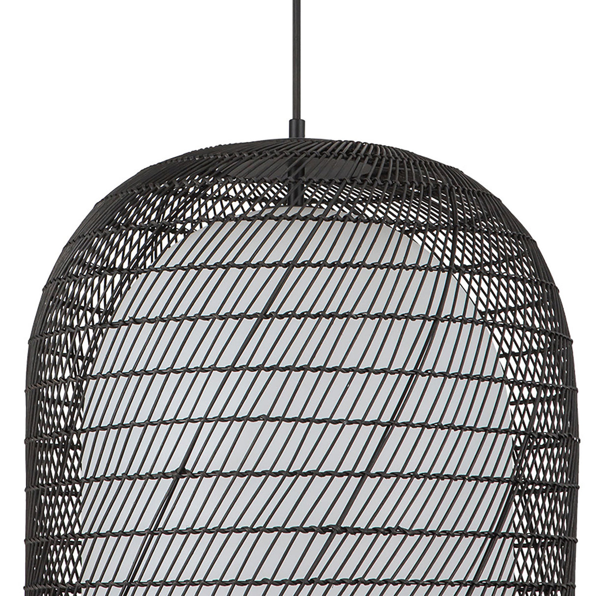 Montauk Pendant 20", Black Rattan with Opal Glass