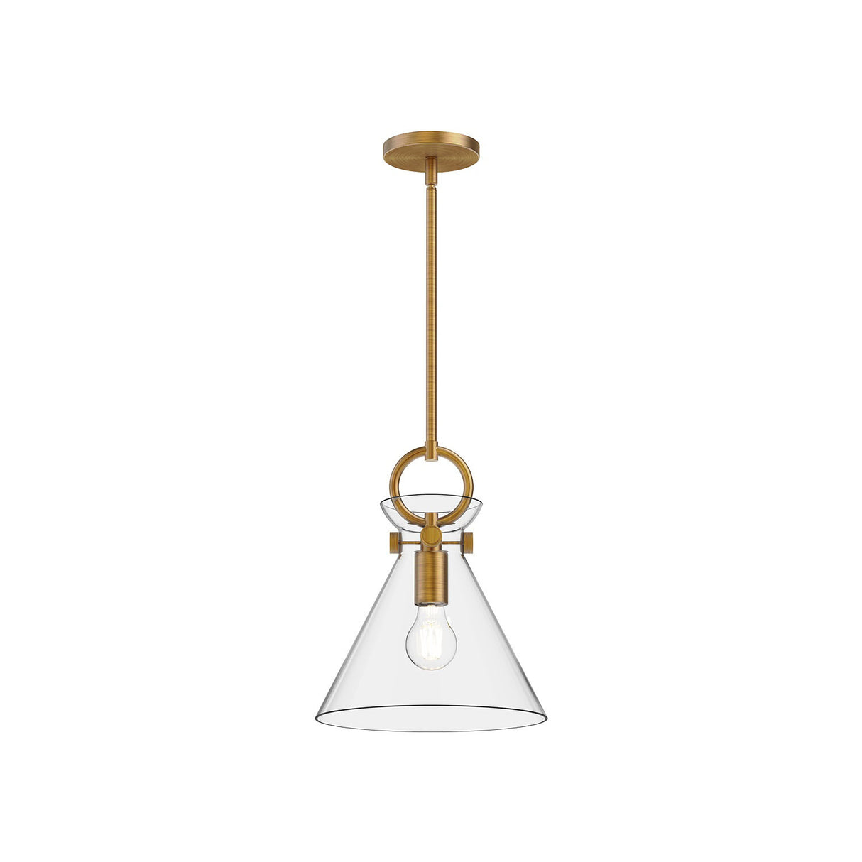 Aris Small Pendant 11", Aged Brass and Clear Glass