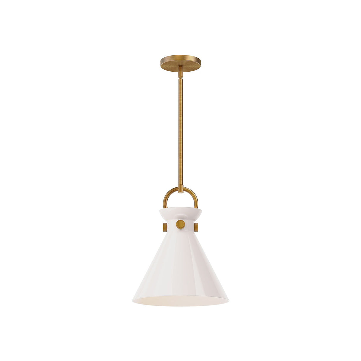 Aris Small Pendant 11", Aged Brass and Milk Glass