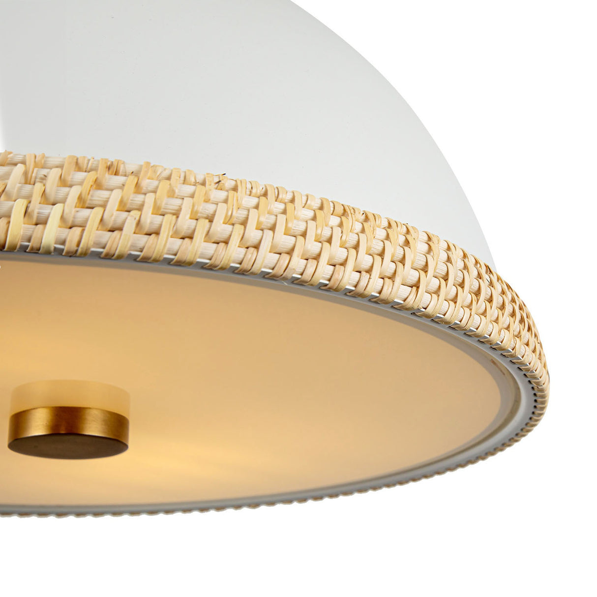 Alverna Pendant 16", Matte White with Rattan Accents