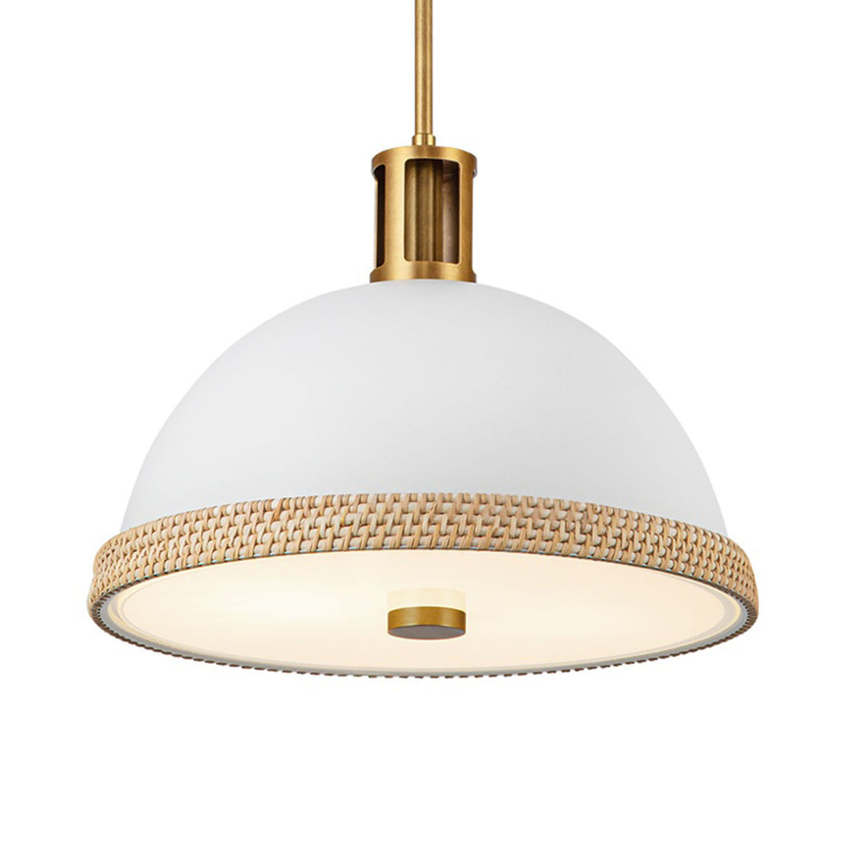 Alverna Pendant 16", Matte White with Rattan Accents