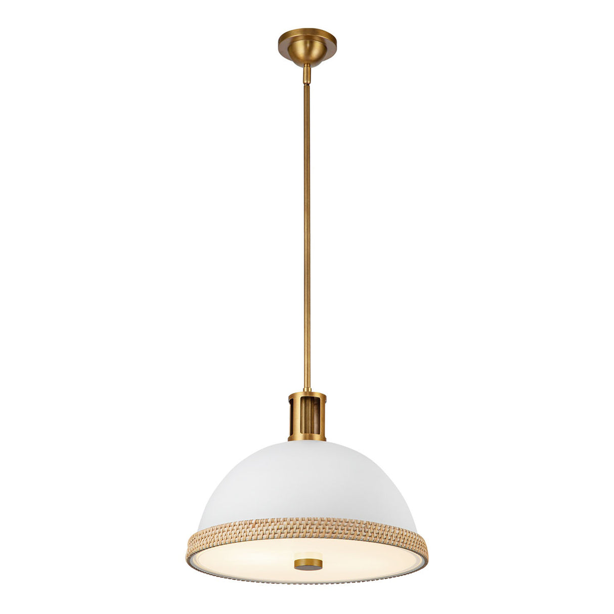 Alverna Pendant 16", Matte White with Rattan Accents