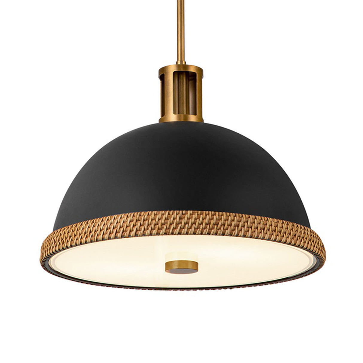 Alverna Pendant 16", Matte Black with Rattan Accents