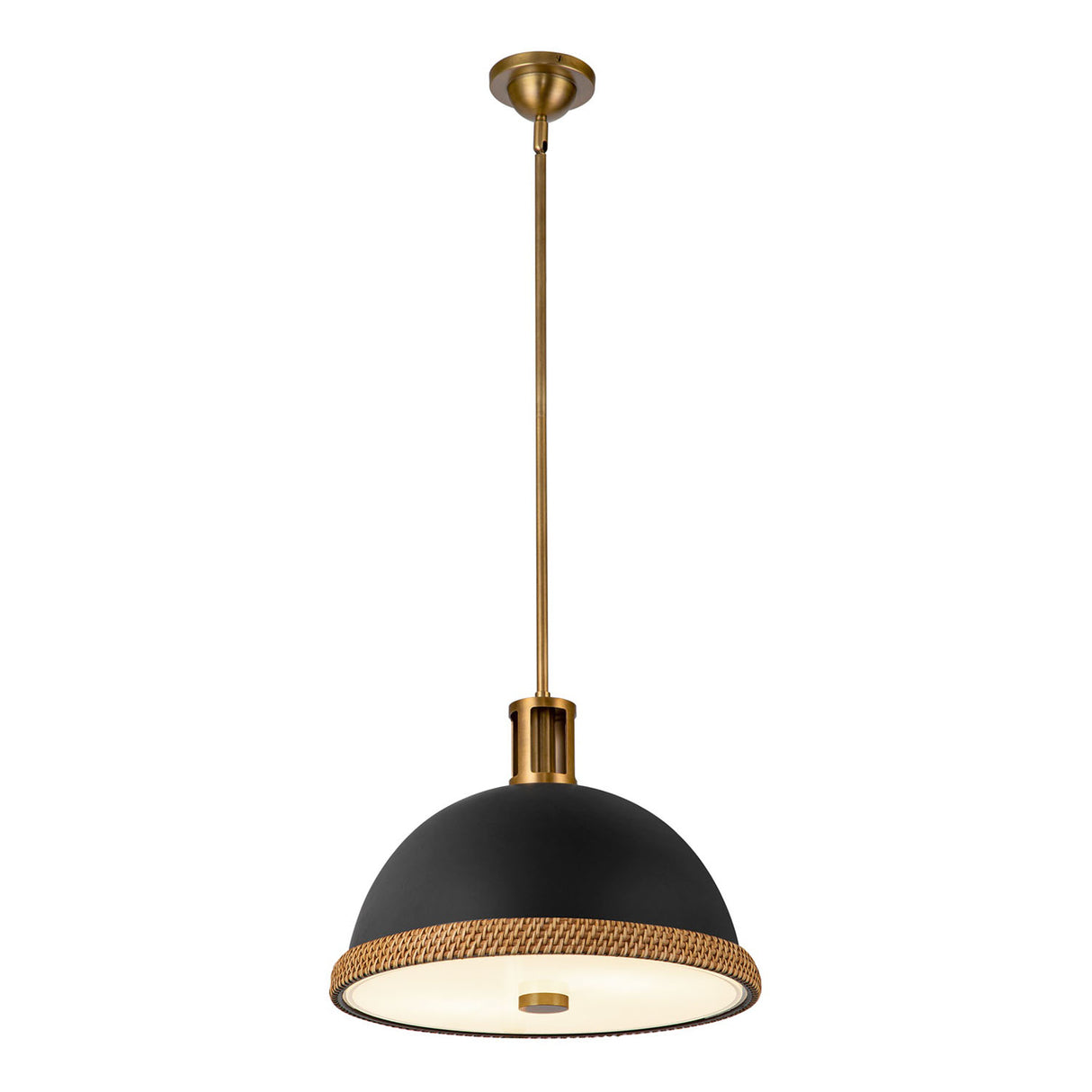 Alverna Pendant 16", Matte Black with Rattan Accents