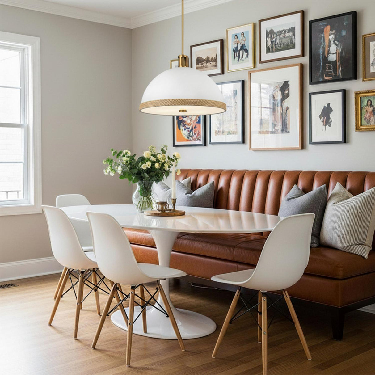 Alverna Pendant 24, Matte White with Rattan Accents for Transitional home with White Walls