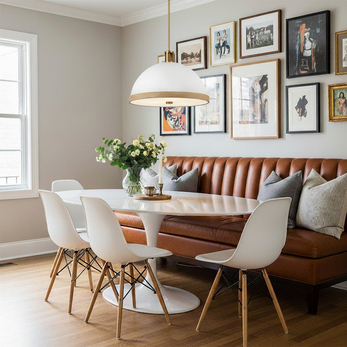 Alverna Pendant 24, Matte White with Rattan Accents for Transitional home with White Walls