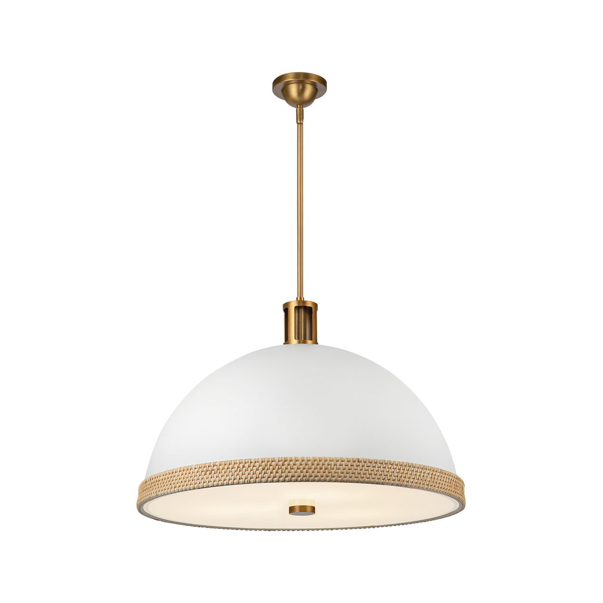Alverna Pendant 24", Matte White with Rattan Accents