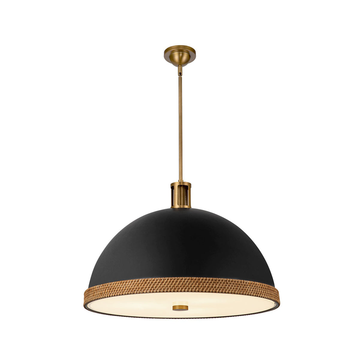 Alverna Pendant 24", Matte Black with Rattan Accents