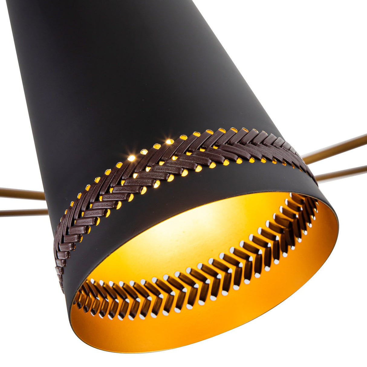 Darien 5 Light Chandelier 45", Matte Black with Hazelnut Leather