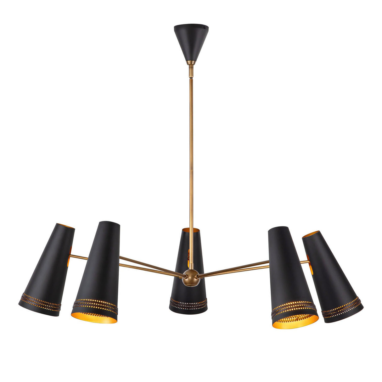 Darien 5 Light Chandelier 45", Matte Black with Hazelnut Leather