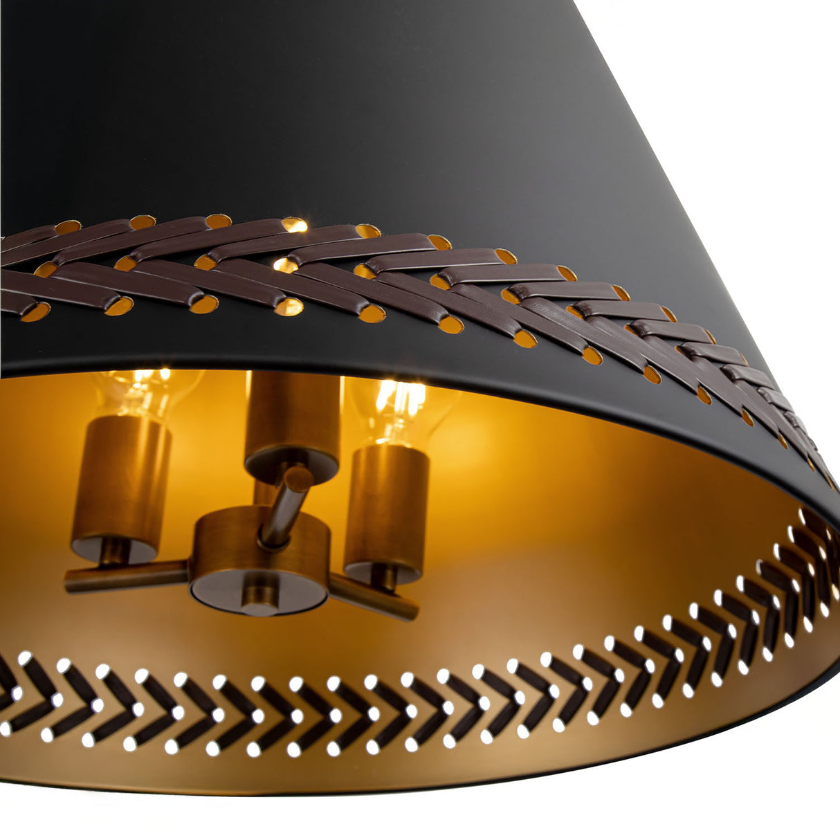 Darien Pendant 20", Matte Black with Hazelnut Leather