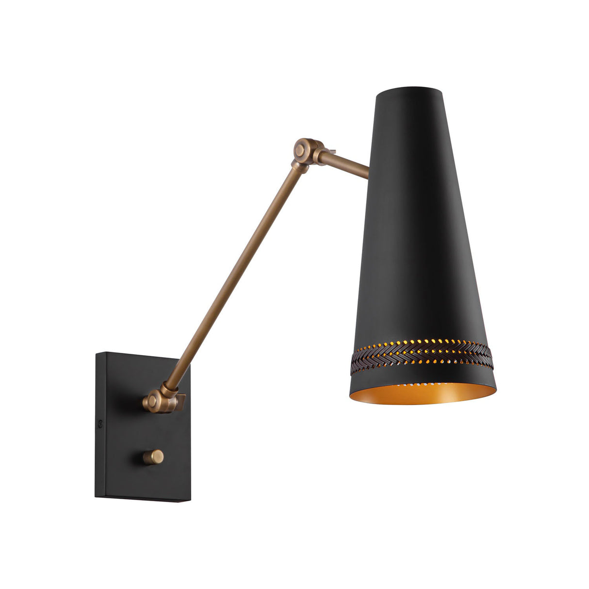 Darien Articulating Wall Sconce, Matte Black with Hazelnut Leather