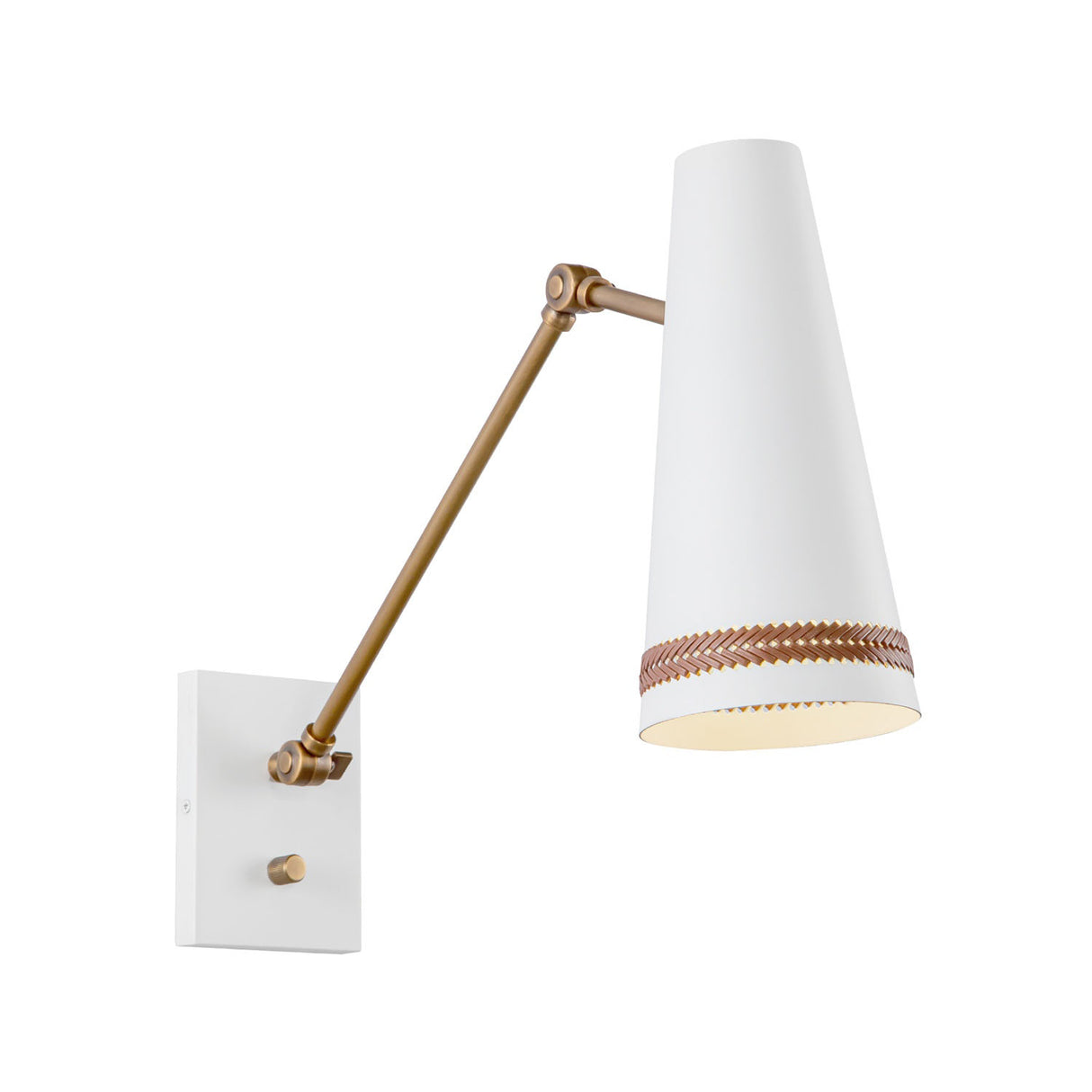 Darien Articulating Wall Sconce, Matte White with Hazelnut Leather