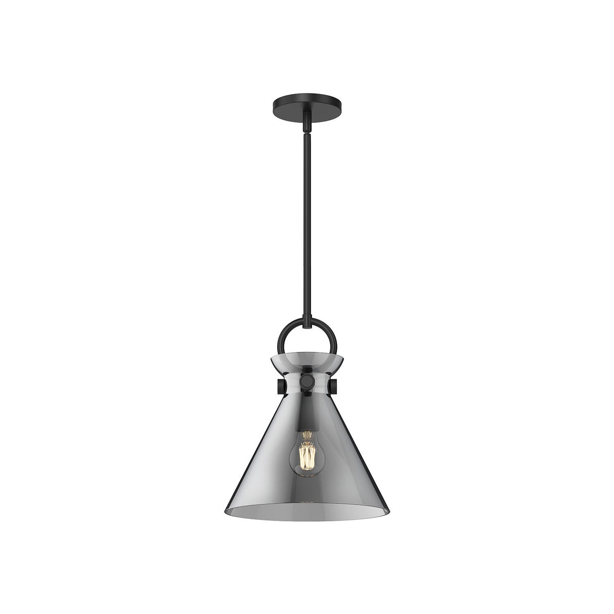 Aris Small Pendant 11", Matte Black and Smoke Glass