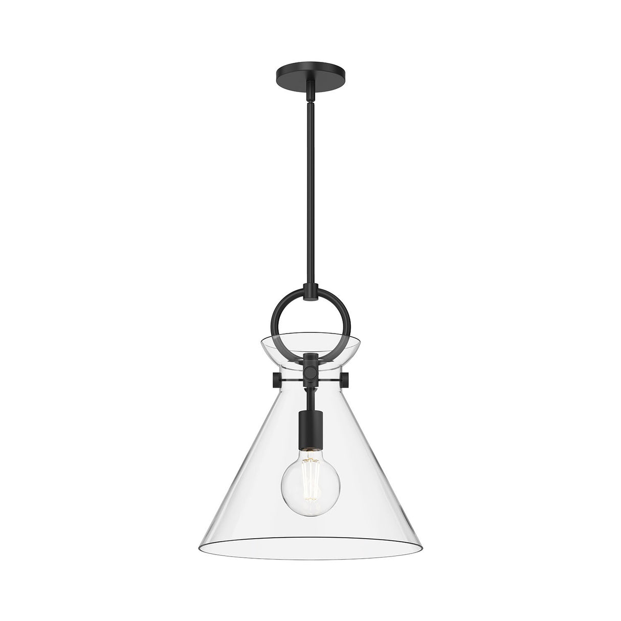 Aris Medium Pendant 14", Matte Black and Clear Glass