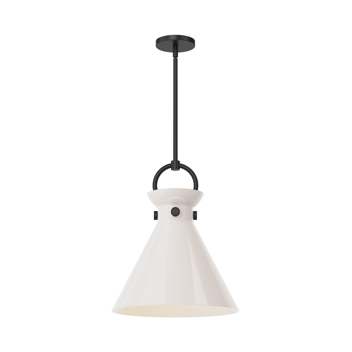 Aris Medium Pendant 14", Matte Black and Milk Glass