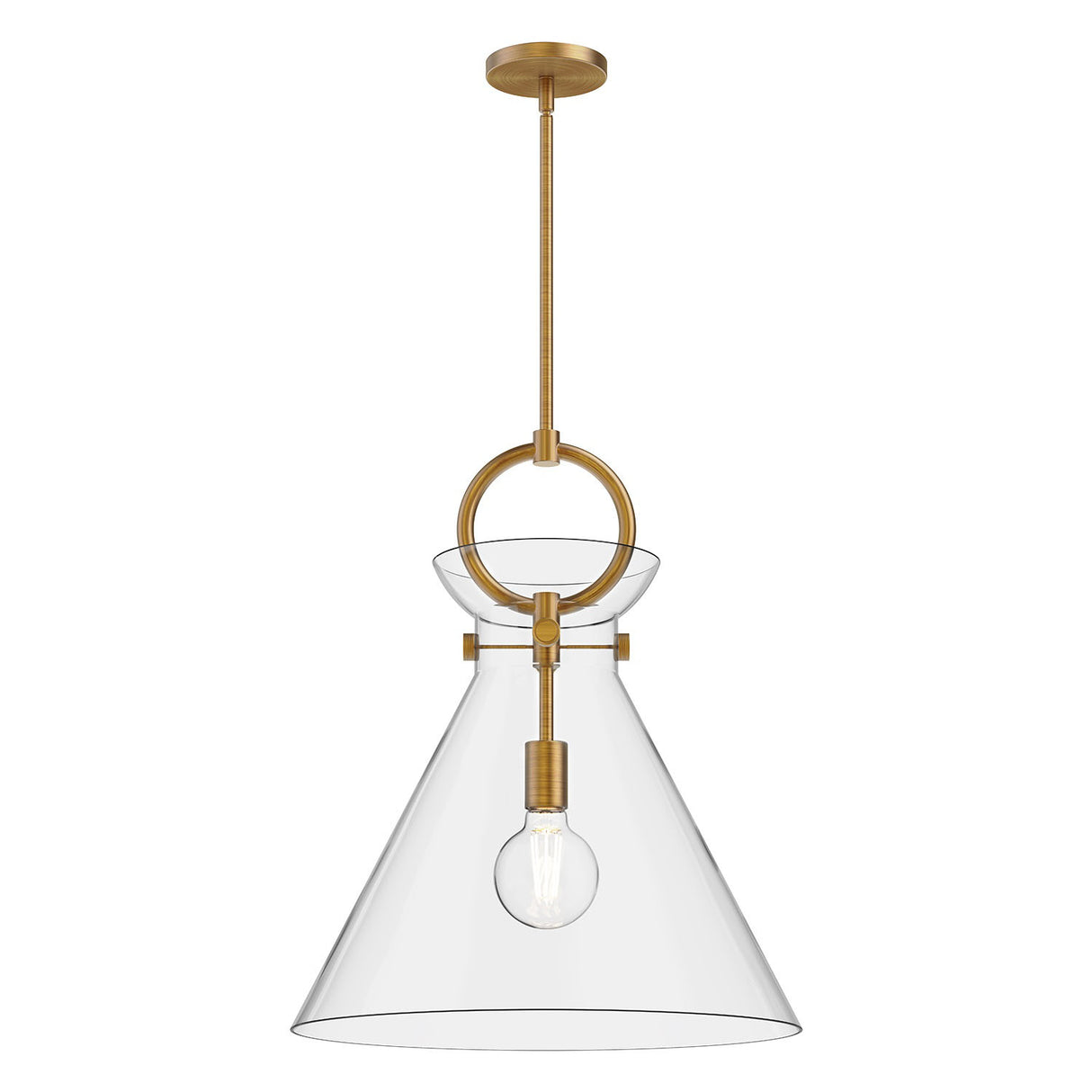 Aris Large Pendant 18", Aged Brass and Clear Glass