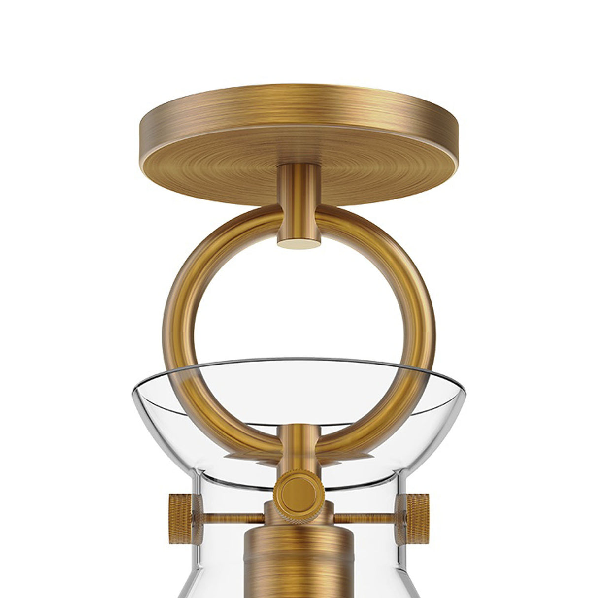 Aris Semi-Flush 9", Aged Brass and Clear Glass