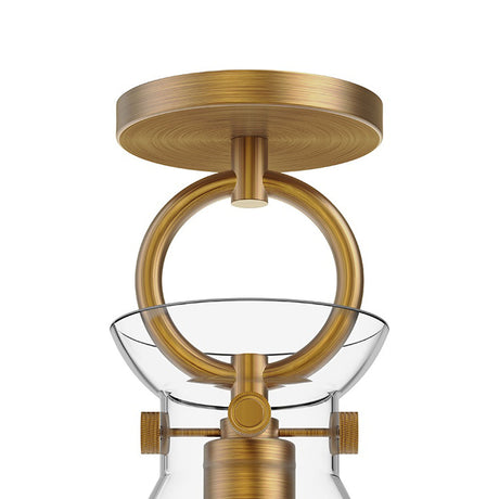 Aris Semi-Flush 9", Aged Brass and Clear Glass