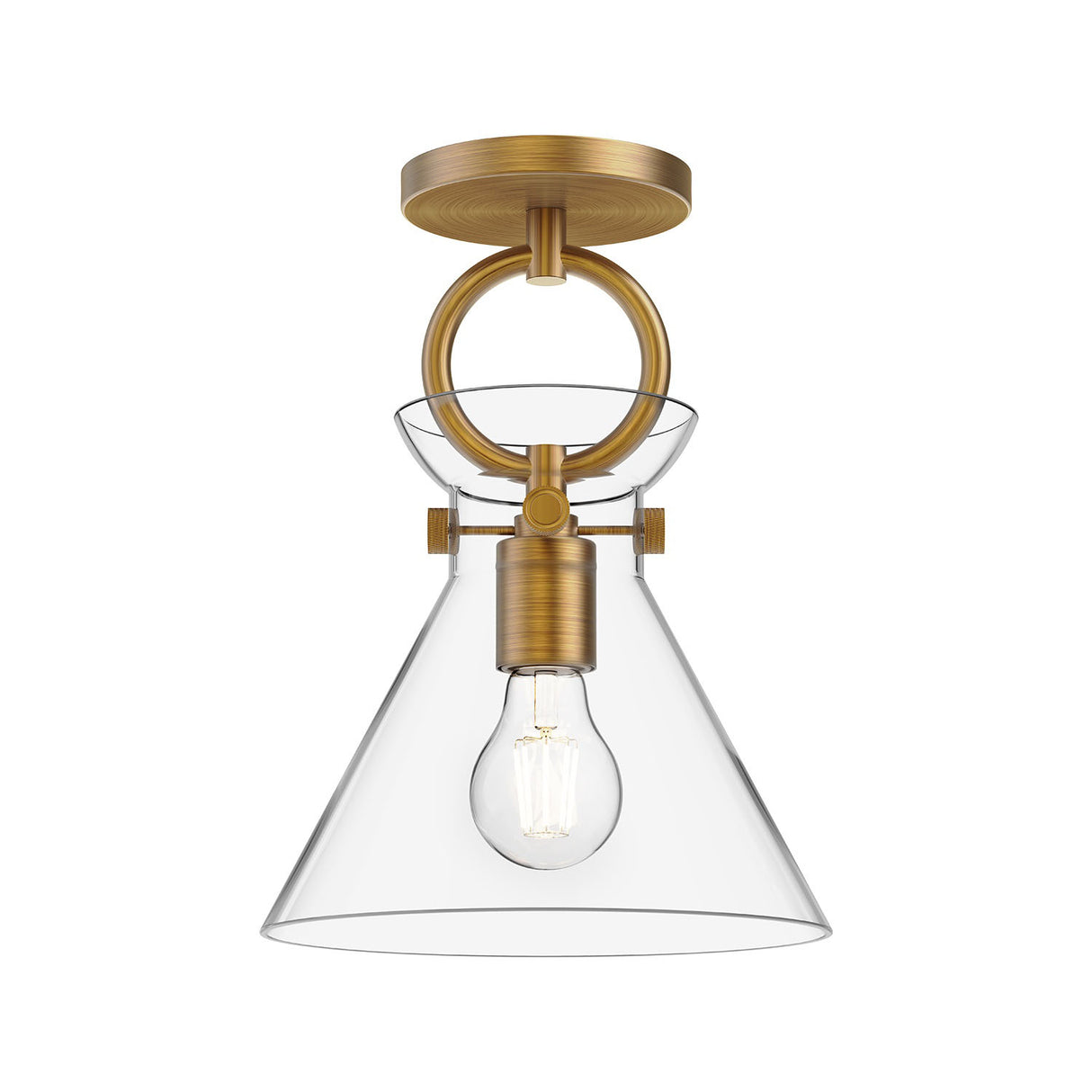 Aris Semi-Flush 9", Aged Brass and Clear Glass