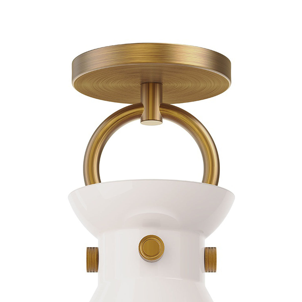 Aris Semi-Flush 9", Aged Brass and Milk Glass