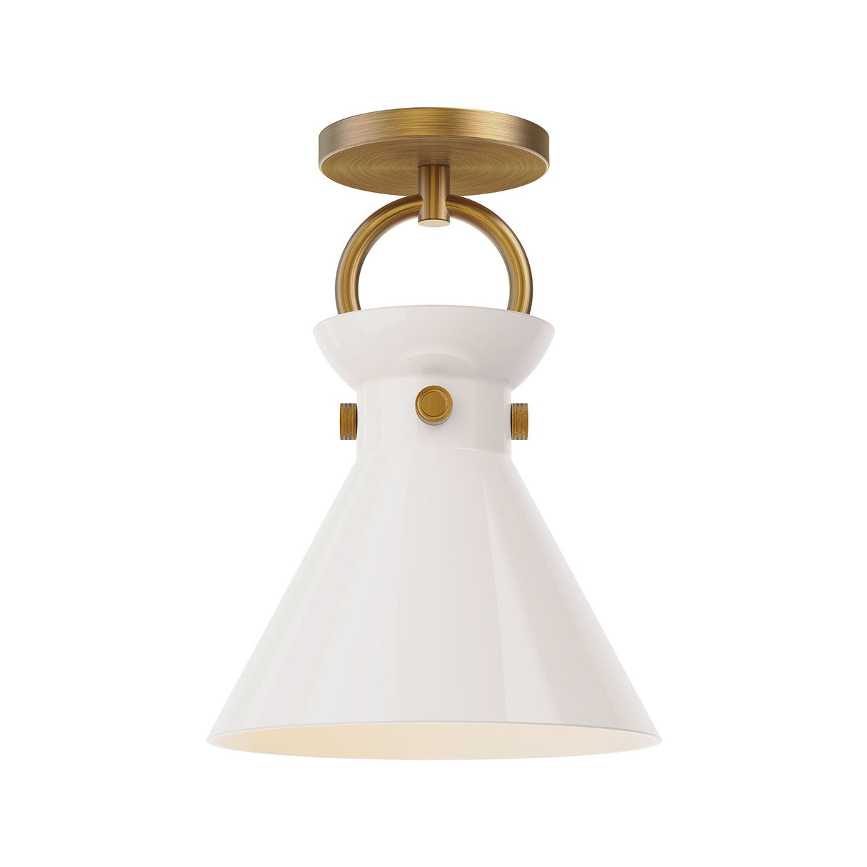 Aris Semi-Flush 9", Aged Brass and Milk Glass