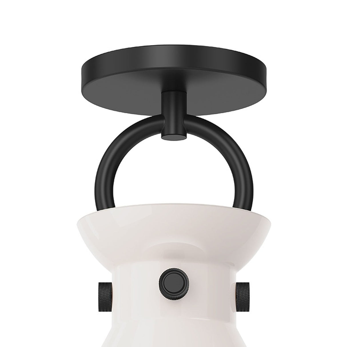 Aris Semi-Flush 9", Matte Black and Milk Glass